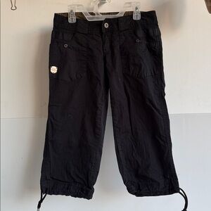 OAKLEY DRAWSTRING LEG STRETCH CAPRI PANTS (SHORTS?) SIZE 0 BLACK